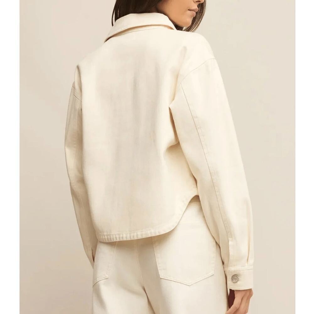 NWT Z Supply All Day Cropped Denim Jacket in Off White Size Large - Picture 2 of 12